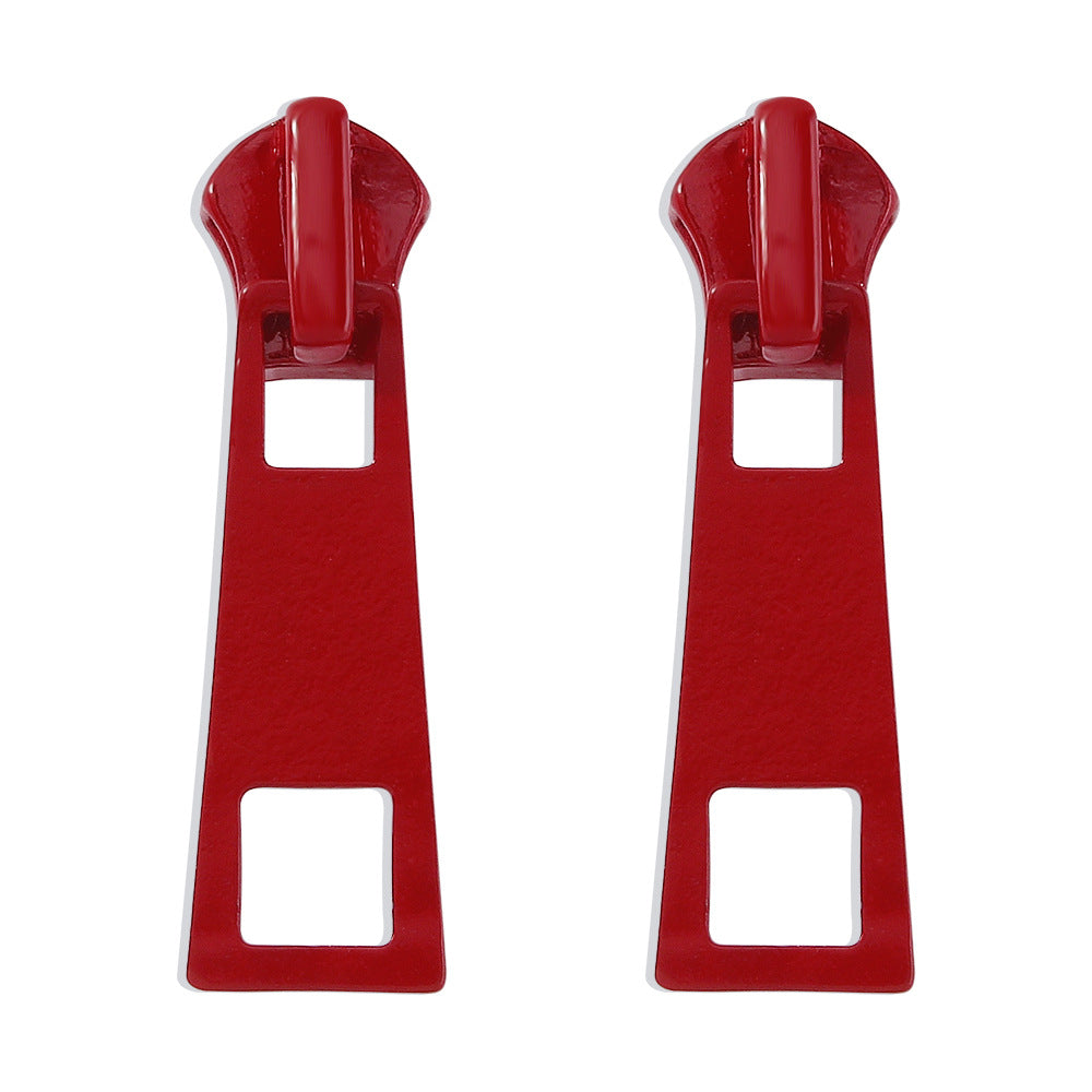Wholesale Creative Simple Zipper Colorful Personalized Candy Color Metal Earrings